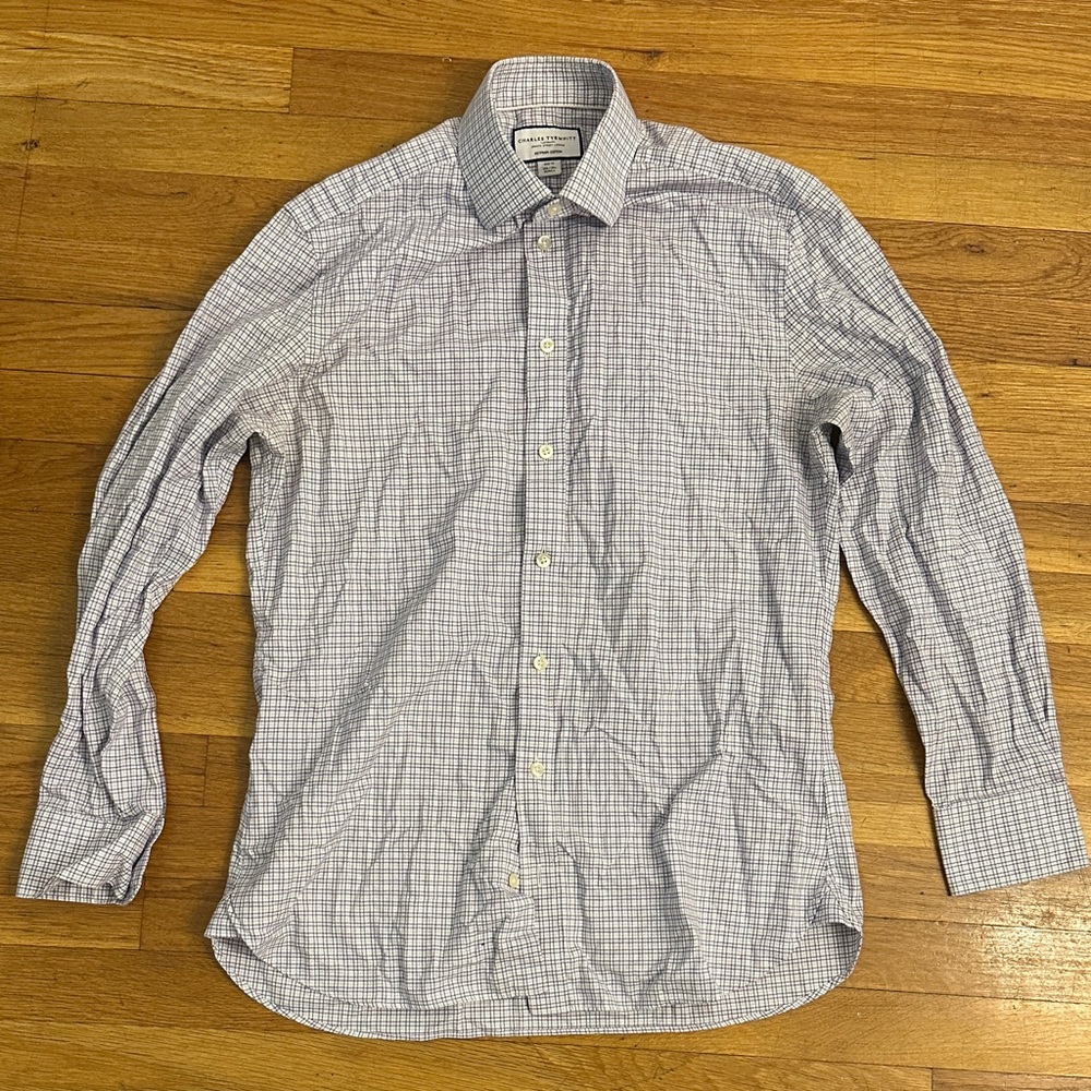 Charles Tyrwhitt Men's Plaid Shirt - Light Blue and White